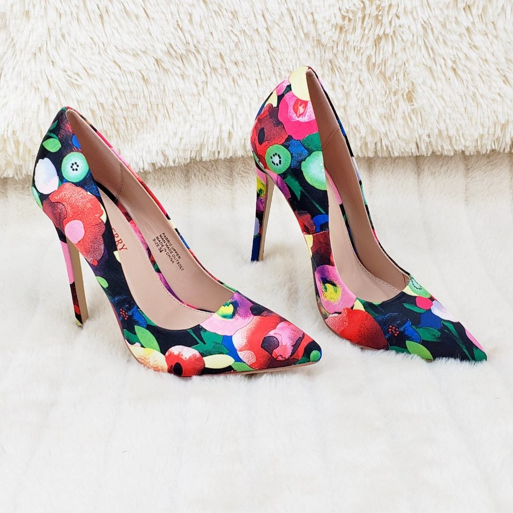 Multi Floral High Heel Pumps Slip On Shoes - Picture 8 of 9